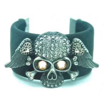 Black Cuff with Skull and Crystals
