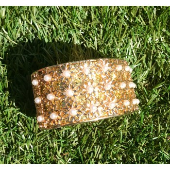 Gold Cuff with Flowers and Pearls