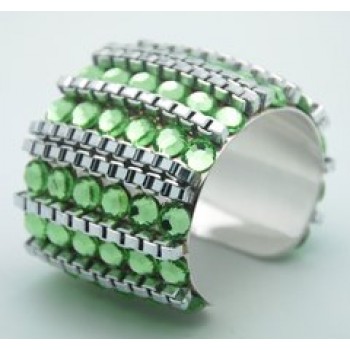 Vibrant & Sexy Green Genuine Swarovski Crystal Bracelet Cuff w/Chain Links on Silver 