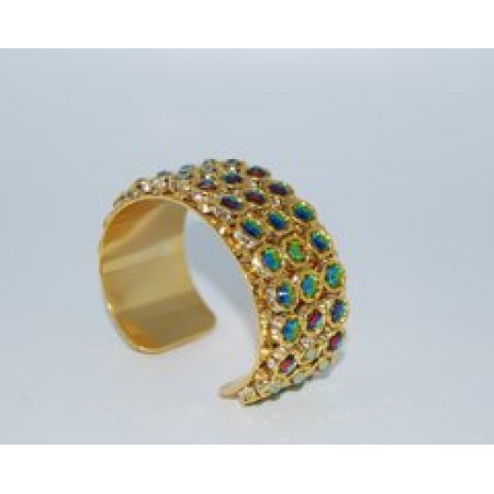 Delicate Gold & Genuine Swarovski Prism Colored Crystal sCuff Bracelet