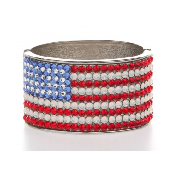 USA Flag "Be a Patriot!" Swarovski Crystal Cuff Bracelet