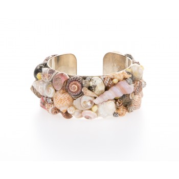Ocean Jewels! Mixed Shell Adorned Silver Cuff Bracelet