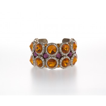 Stunning Bracelet Cuff Adorned w/Apricot, Purple & Clear Genuine Swarovski Crystals