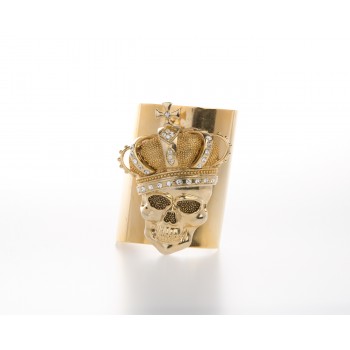 Avant-Garde Large Gold Skull Cuff Bracelet with Genuine Swarovski Crystals
