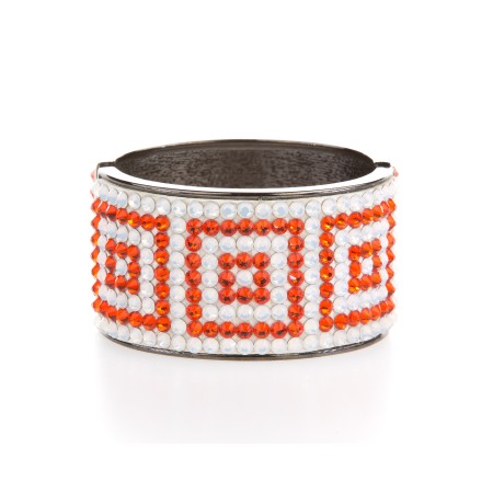 Stunning Patterned Cuff Bracelet Adorned with Genuine White & Orange Swarovski Crystals