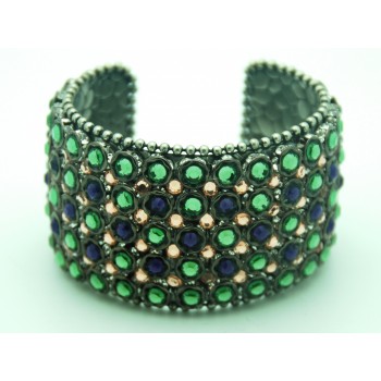 Beautiful Sparkling Cuff Bracelet Adorned w/Genuine Clear, Purple & Green Swarovski Crystals