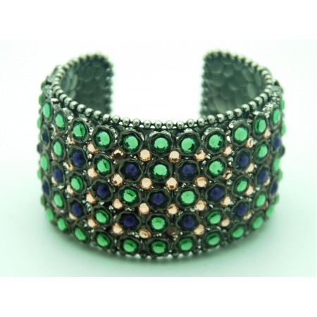 Beautiful Sparkling Cuff Bracelet Adorned w/Genuine Clear, Purple & Green Swarovski Crystals