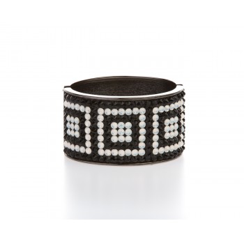 Modern & Striking Bracelet Cuff with Black & White Genuine Swarovski Crystals