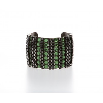 Striking Large Green & Black Bracelet Cuff Adorned with Genuine Swarovski Crystals 