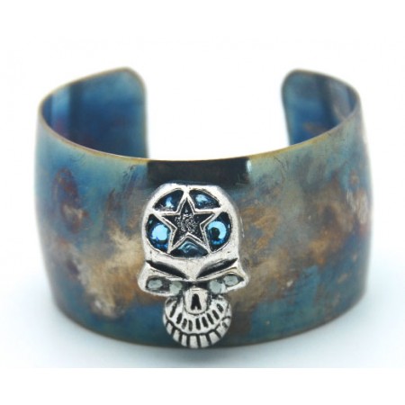 Edgy & Cool "Tarnished Silver" Cuff Bracelet with Skull 