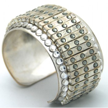 Stunning Silver Plated Cuff Bracelet Adorned w/Clear & Grey Genuine Swarovski Crystals
