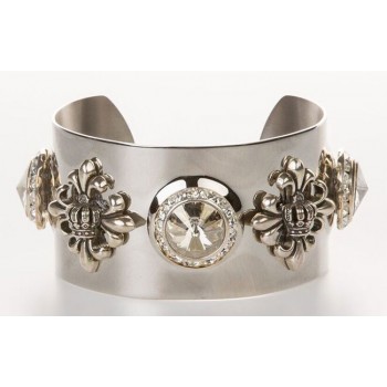 Gorgeous "Fleur-de-lis" (Sterling Silver Adorned)  Cuff Bracelet with Genuine Swarvoski Crystals