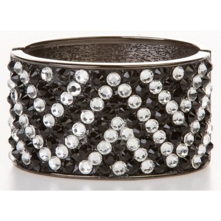 Stunning Black & White or Black Only Studded Bracelet Cuff with Genuine Swarovski Crystals