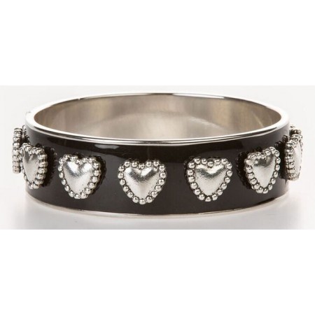 Pretty & Elegant Silver & Black Bangle Bracelet with Hearts