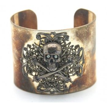 Funky Sterling Silver "Tarnished" Skull Adorned Cuff