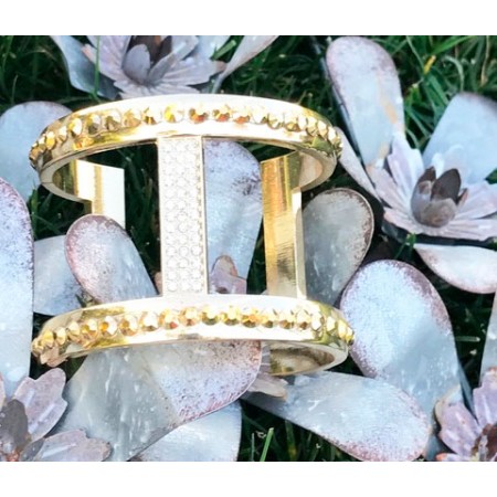Genuine Swarovski Bracelet Cuff in Gold with Crystal Cross T