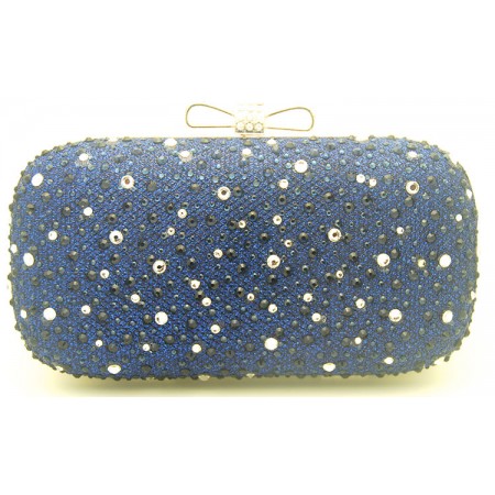Ocean Deep Blue Clutch Purse (also includes chain link strap) with Clear Swarovski Crystals