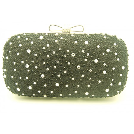 Midnight Black Clutch Purse (also includes chain link strap) with Clear Swarovski Crystals 