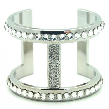 Genuine Swarovski Bracelet Cuff in Silver with Crystals Cross T