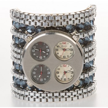 Modern & Funky Genuine Timepiece Adorned Silver Bracelet Cuff